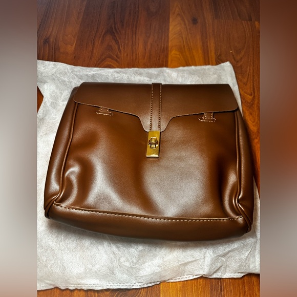 Elegant Brown Faux Leather Shoulder Handbag - Picture 2 of 4